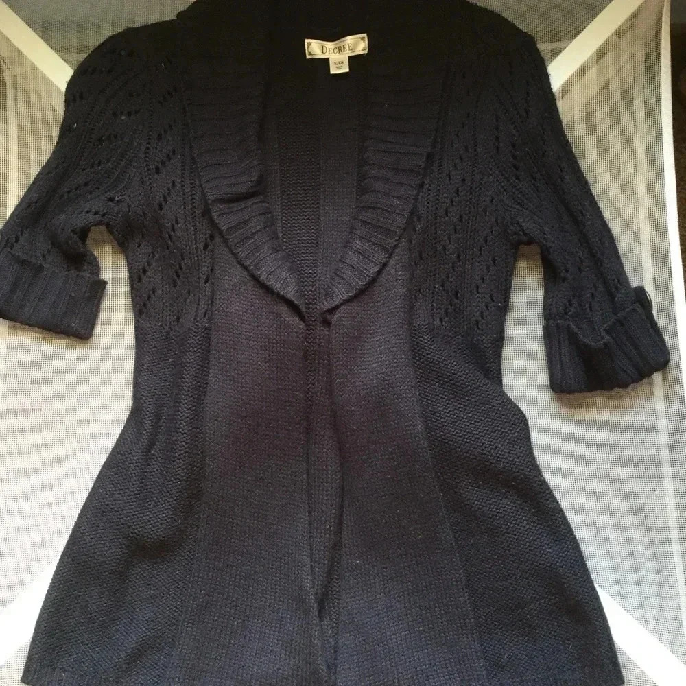 Women’s small cowl neck open sweater navy